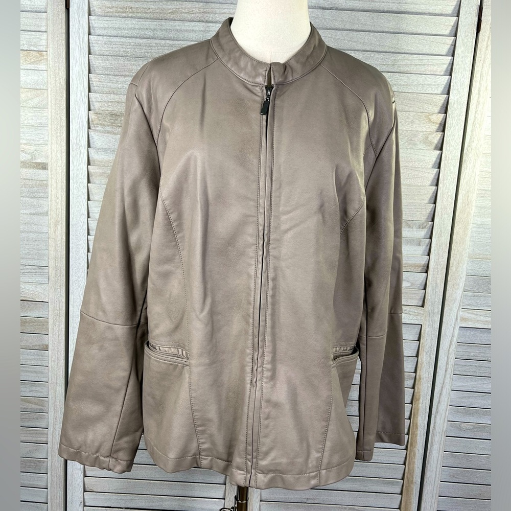 ALFANI Faux Leather Jacket Full Zip Taupe-XL